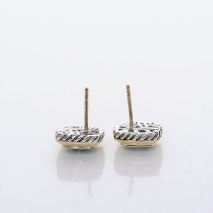 David Yurman Sterling Silver 18K Gold Blue Topaz 7mm Petite Albion Earrings 3 of 6