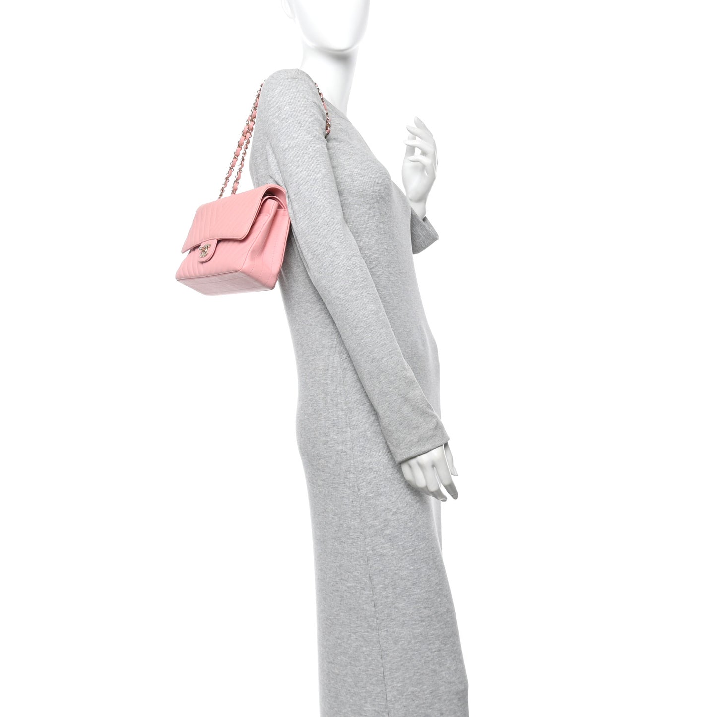 Caviar Flat Chevron Quilted Medium Double Flap Pink