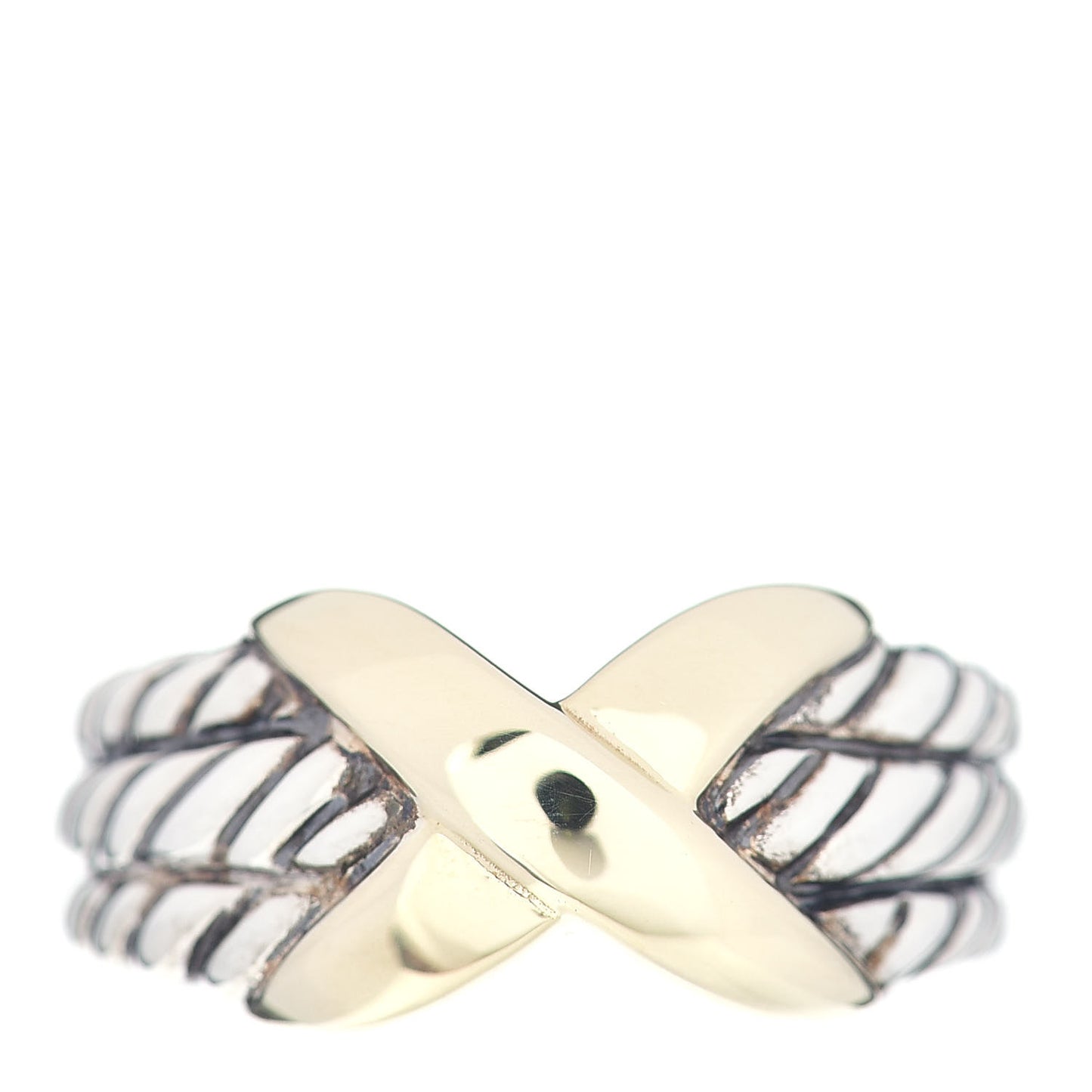 Sterling Silver 18K Yellow Gold X Triple Row Ring 55 7.25
