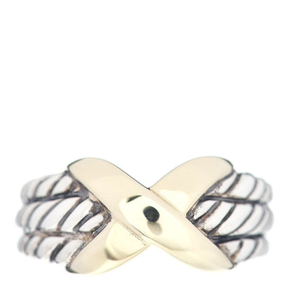 David Yurman Sterling Silver 18K Yellow Gold X Triple Row Ring 55 7.25 1 of 5