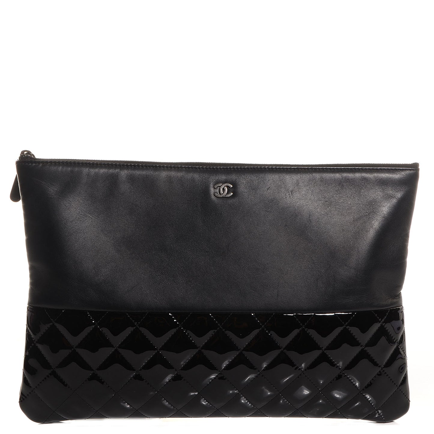 Patent Quilted Lambskin Large Cosmetic Case Black