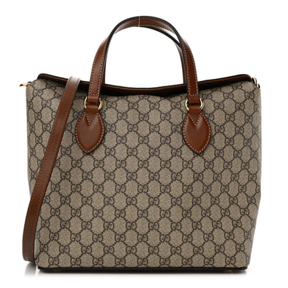 Gucci GG Supreme Monogram Linea A Foldover Tote Brown 1 of 16