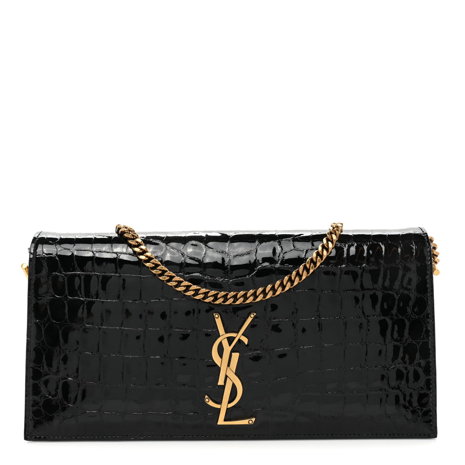 Saint Laurent Alligator Embossed Patent Leather Monogram Kate 99 Black 1 of 9