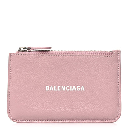 Balenciaga Grained Calfskin Logo Large Cash Long Coin Card Holder Powder Pink White 1 of 9