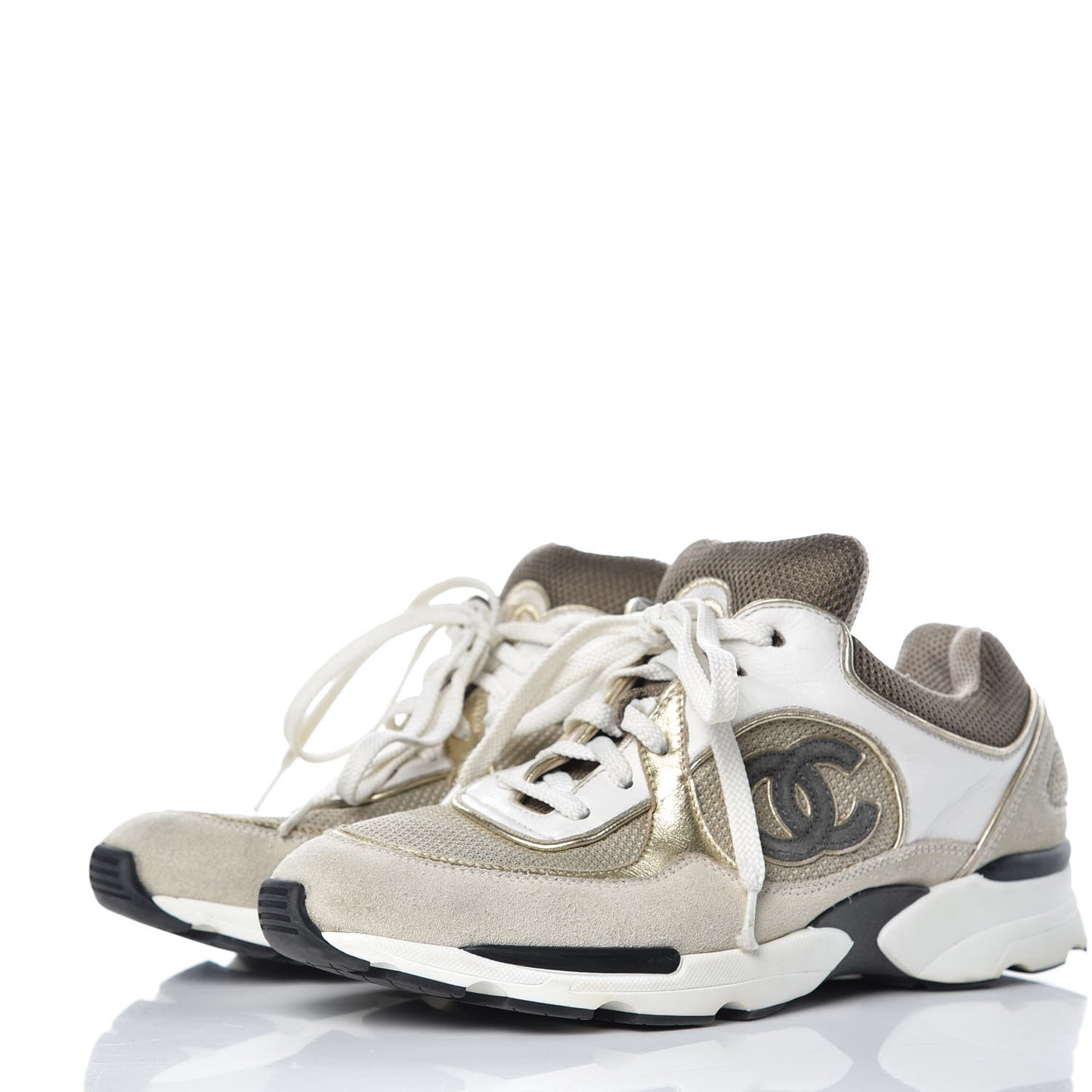 Suede Calfskin CC Sneakers 37 Beige Gold