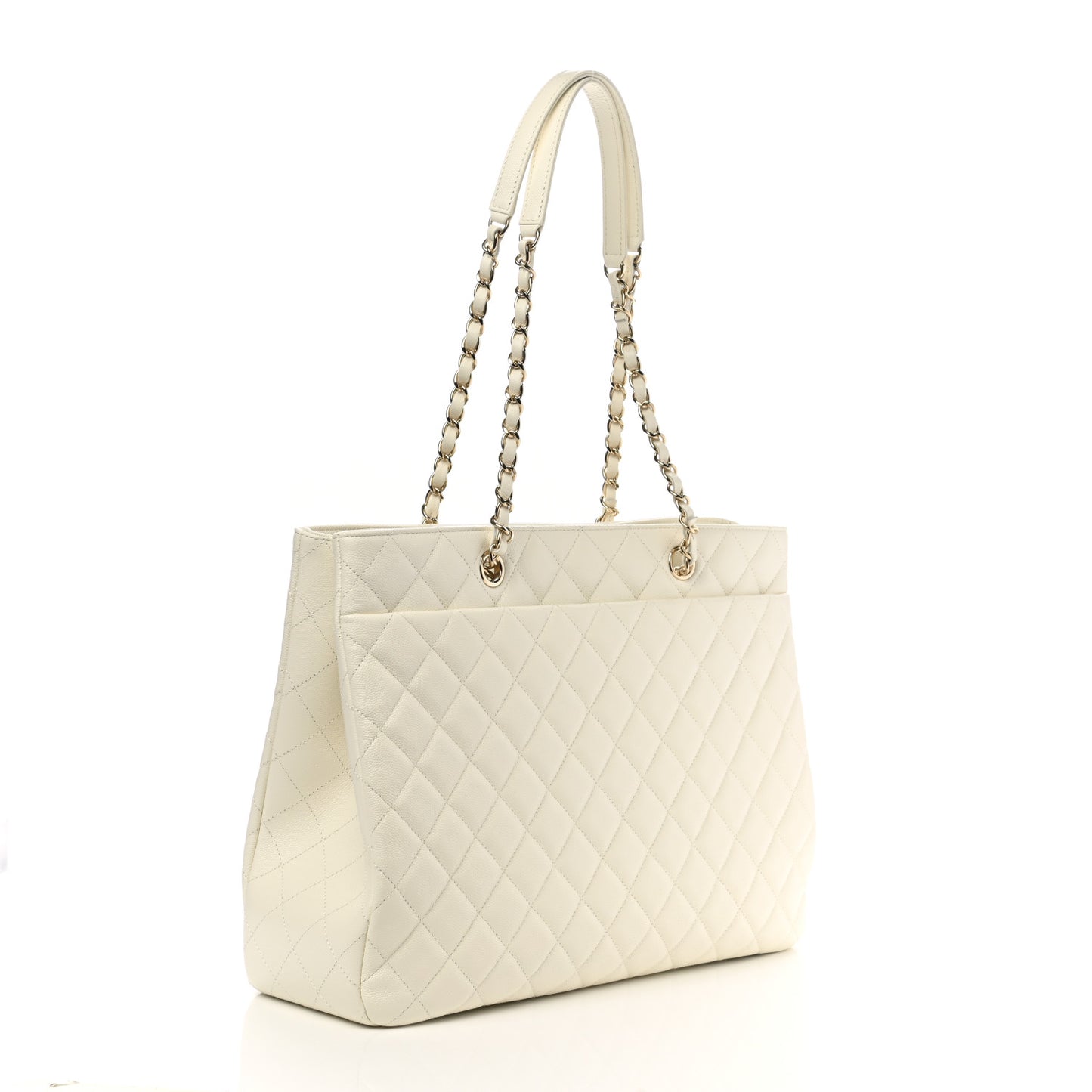 Caviar Quilted Large Classic Shopping Tote White