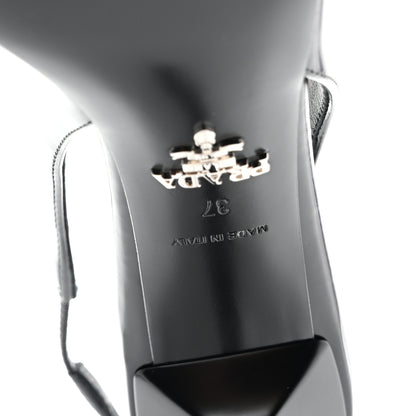 Prada Spazzolato Triangle Logo Pointed Toe 75mm Slingback Pumps 37 Black 7 of 11