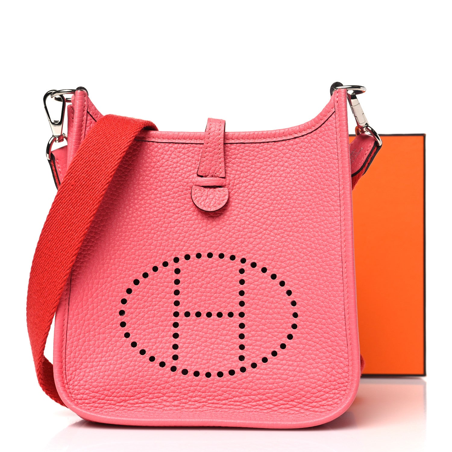 Hermes Taurillon Clemence Amazone Evelyne TPM Rose Azalee Rouge Pivoine 11 of 11