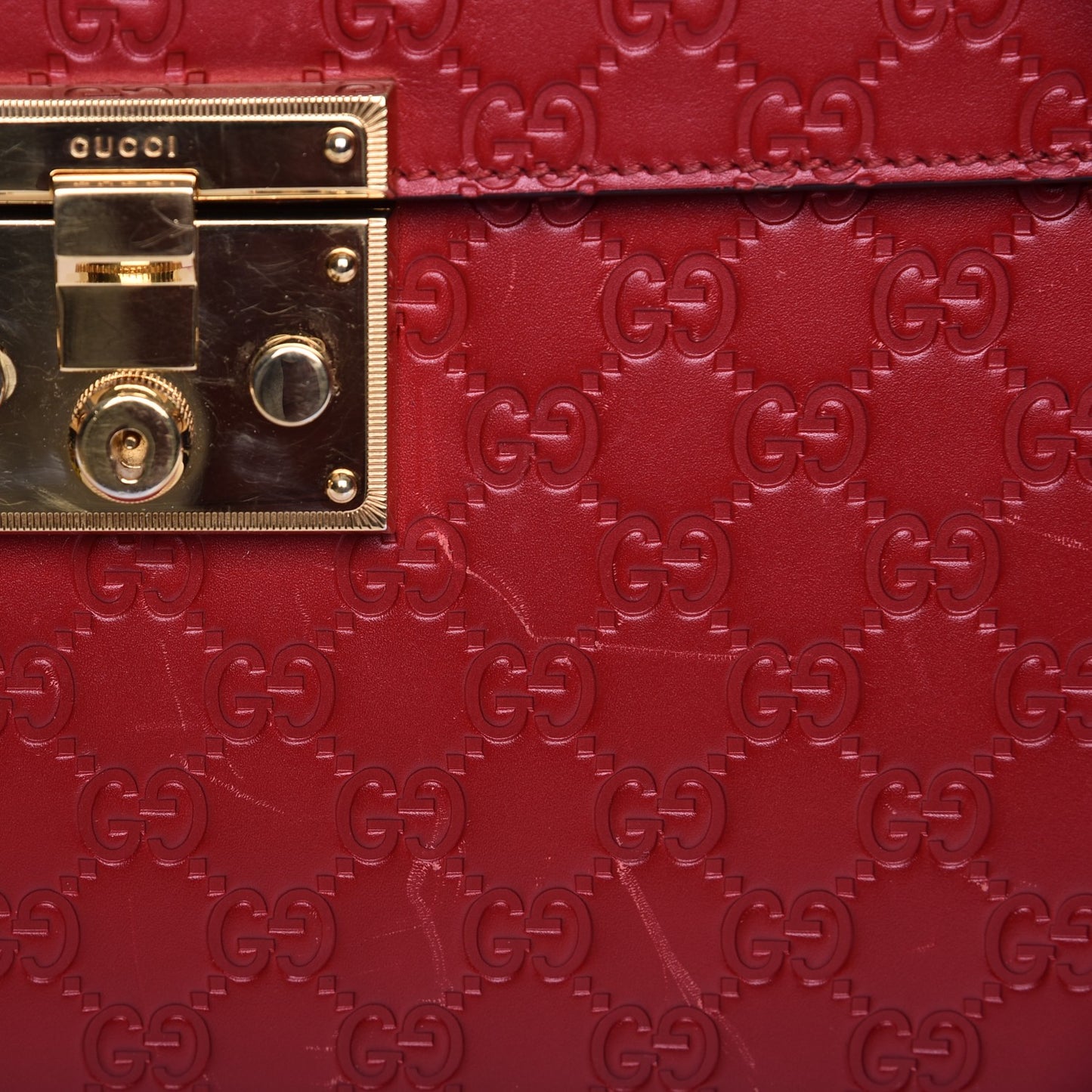 Guccissima Signature Medium Padlock Top Handle Bag Hibiscus Red