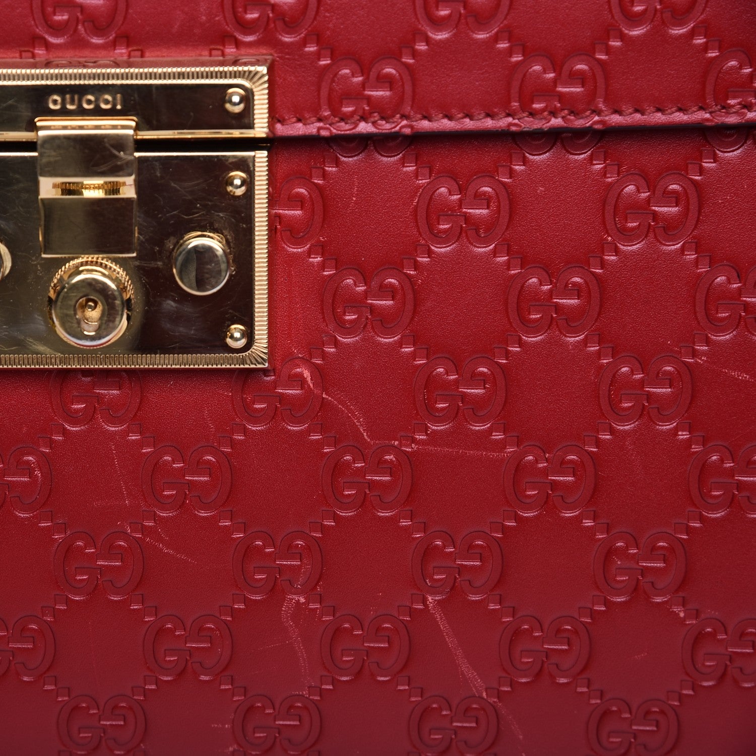 Gucci Guccissima Signature Medium Padlock Top Handle Bag Hibiscus Red 16 of 18