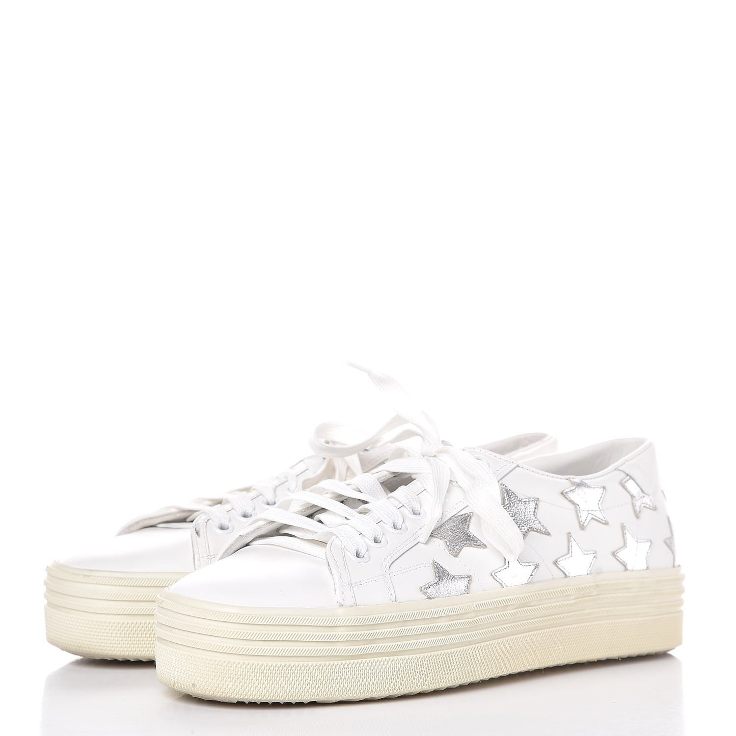 Calfskin Star Court Sneakers 39.5 White Argent
