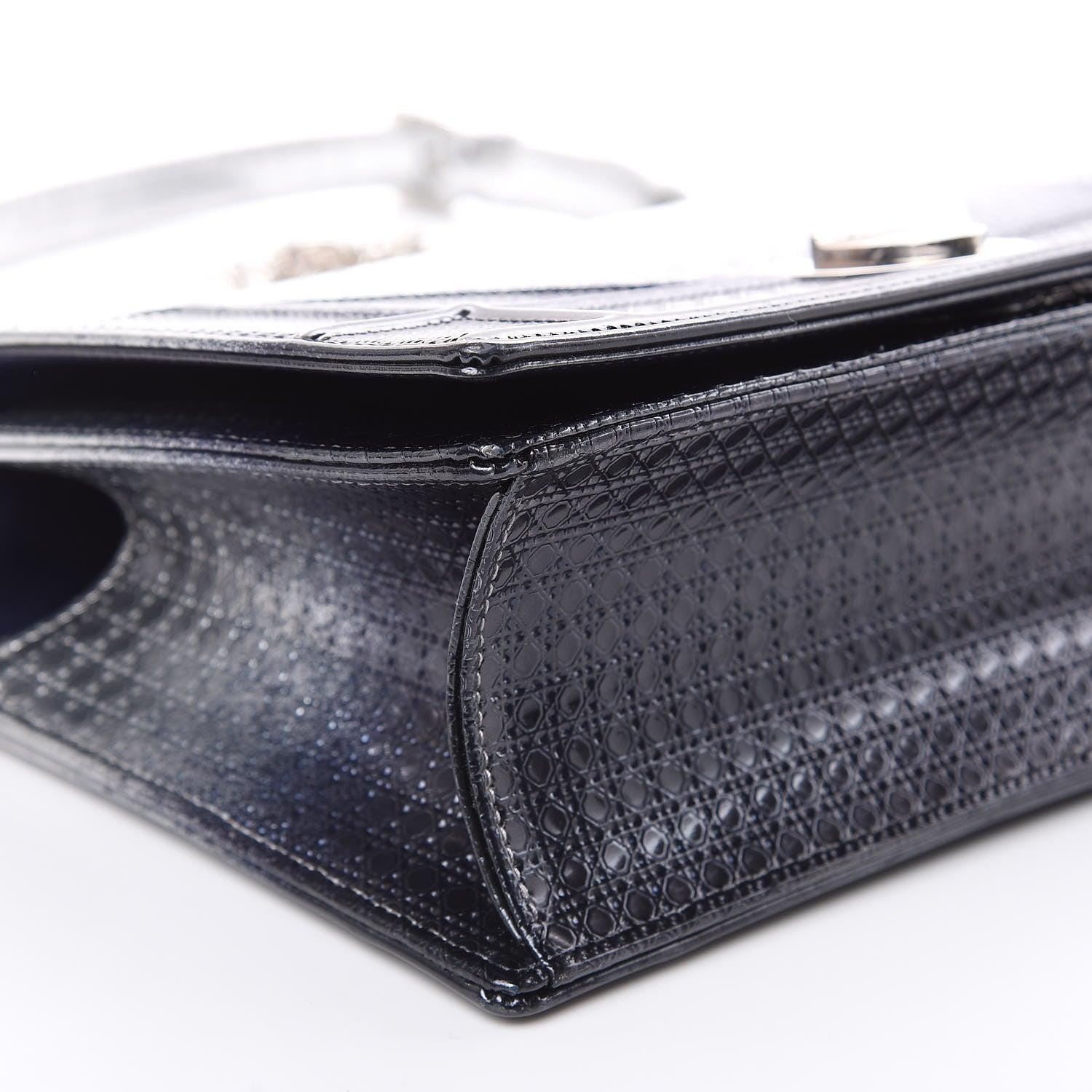 Christian Dior Metallic Patent Micro-Cannage Gradient Medium Diorama Flap Bag Silver Blue 7 of 12