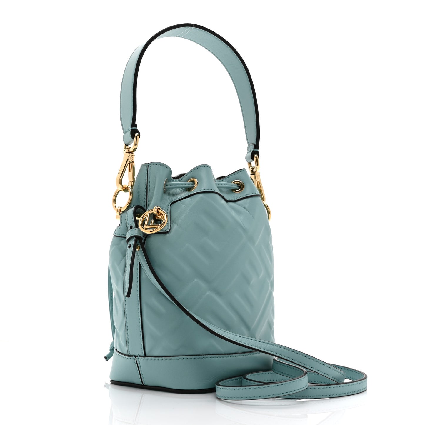 Vitello Liberty F is Fendi FF 1974 Embossed Mini Mon Tresor Bucket Bag Light Blue