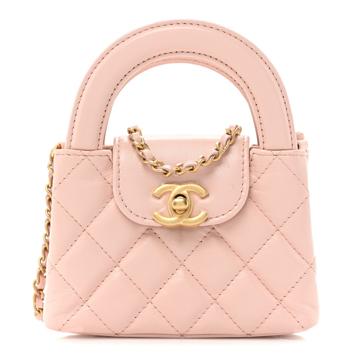 Chanel Shiny Aged Calfskin Quilted Mini Nano Kelly Shopper Light Pink 1 of 9