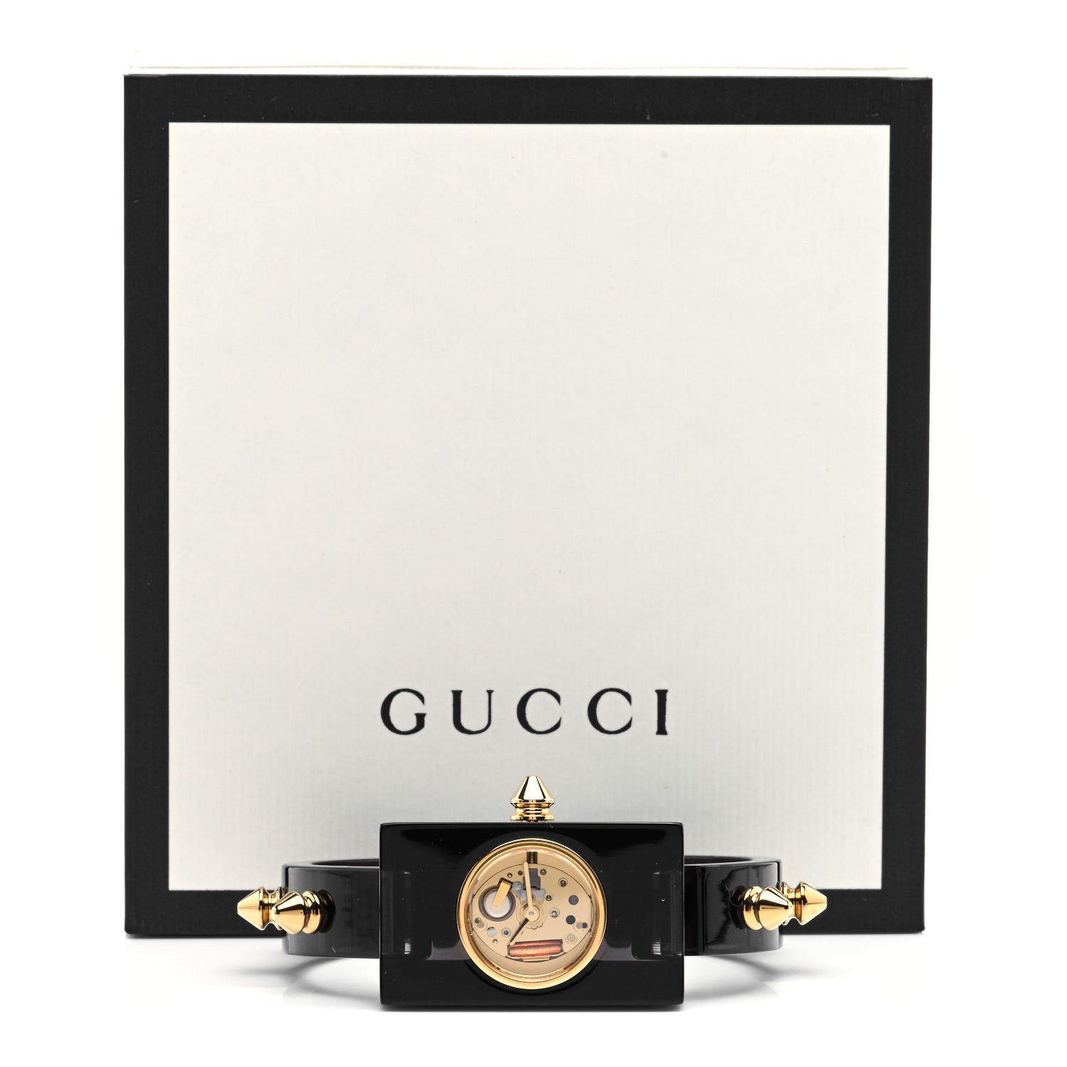 Gucci Stainless Steel Plexiglass 24mm Skeleton Stud Quartz Watch Black 5 of 5