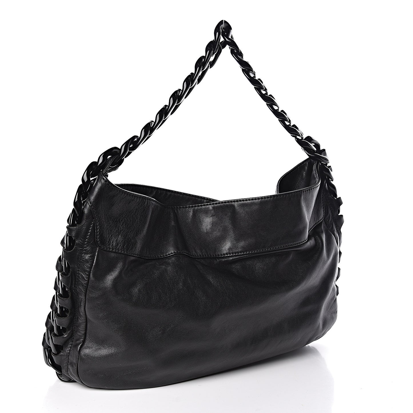 Calfskin Modern Chain Rhodoid Hobo Black