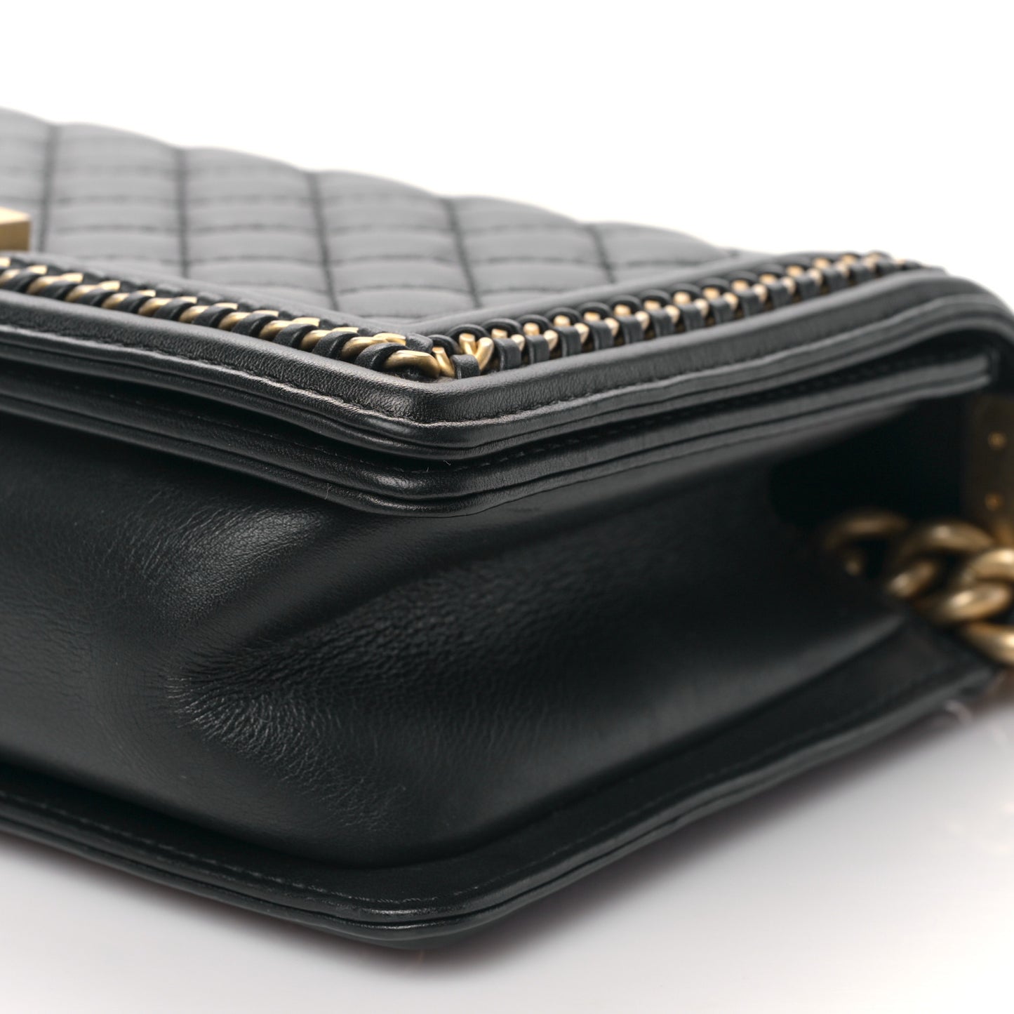 Calfskin Quilted Medium Boy Top Handle Flap Black
