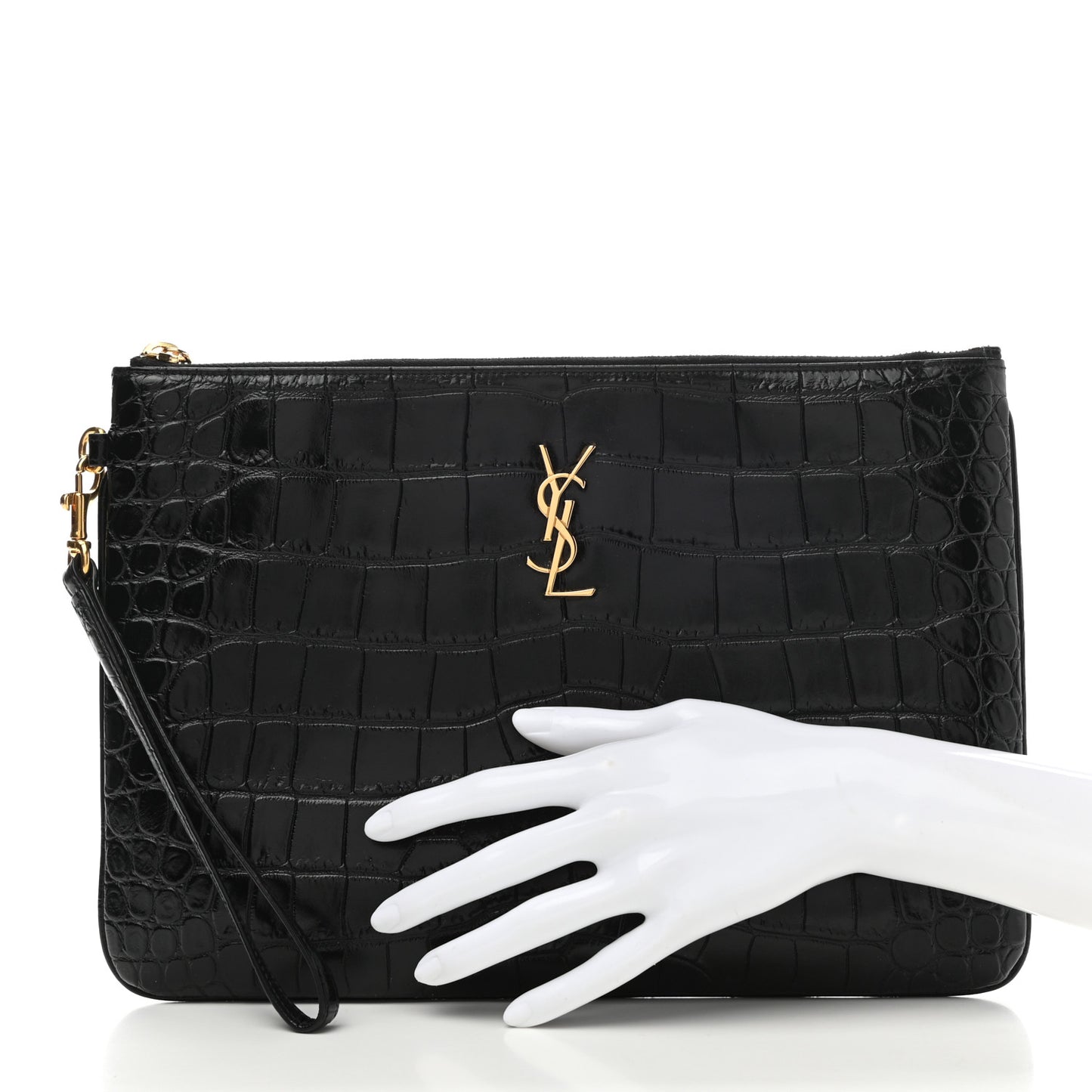 Calfskin Crocodile Embossed Tablet Pouch Black