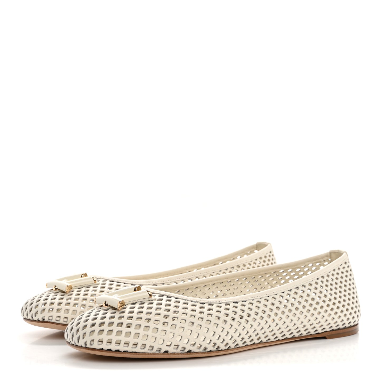 Perforated Calfskin Shake Ballerina Flat 41 Cream