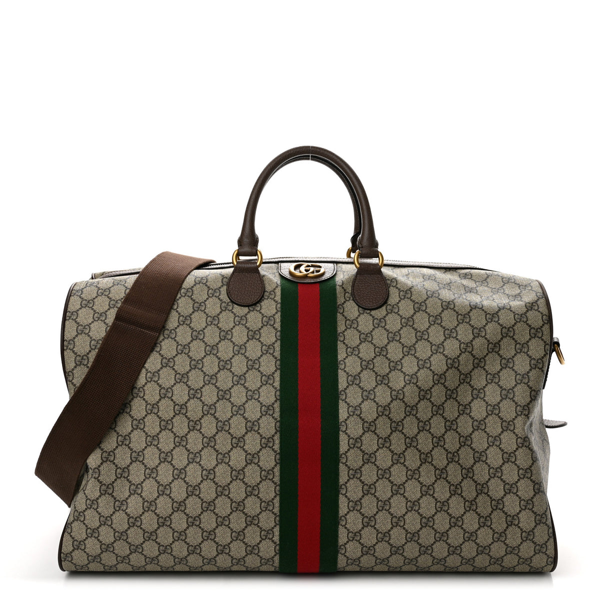 Gucci GG Supreme Monogram Textured Dollar Calfskin Web Large Savoy Duffle Bag Beige Ebony New Acero 1 of 12