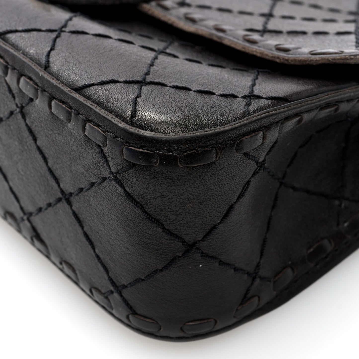 Calfskin Stitched Medium Vintage Single Flap Dark Brown