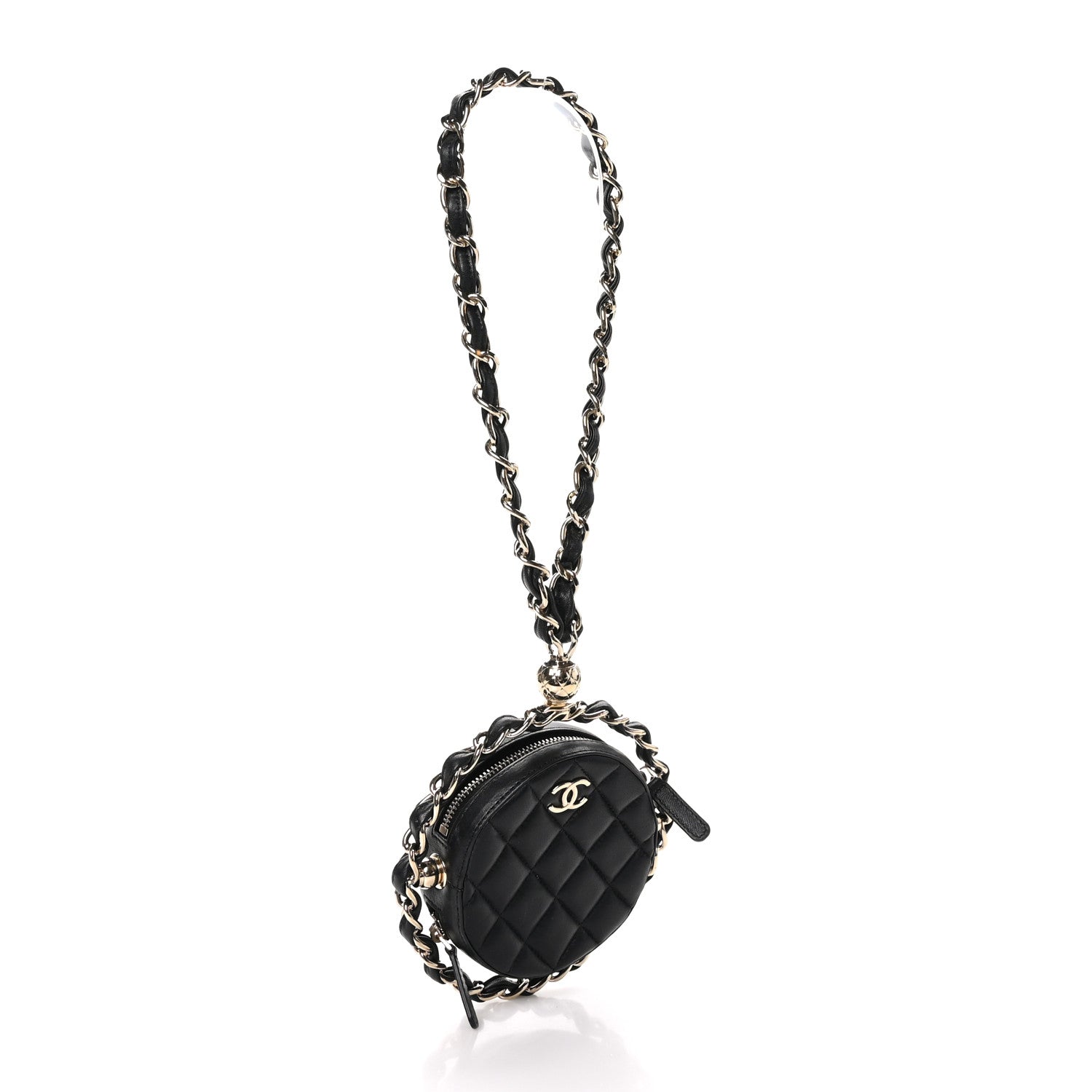 Chanel Lambskin Quilted Chain Round Mini Clutch Black 3 of 10