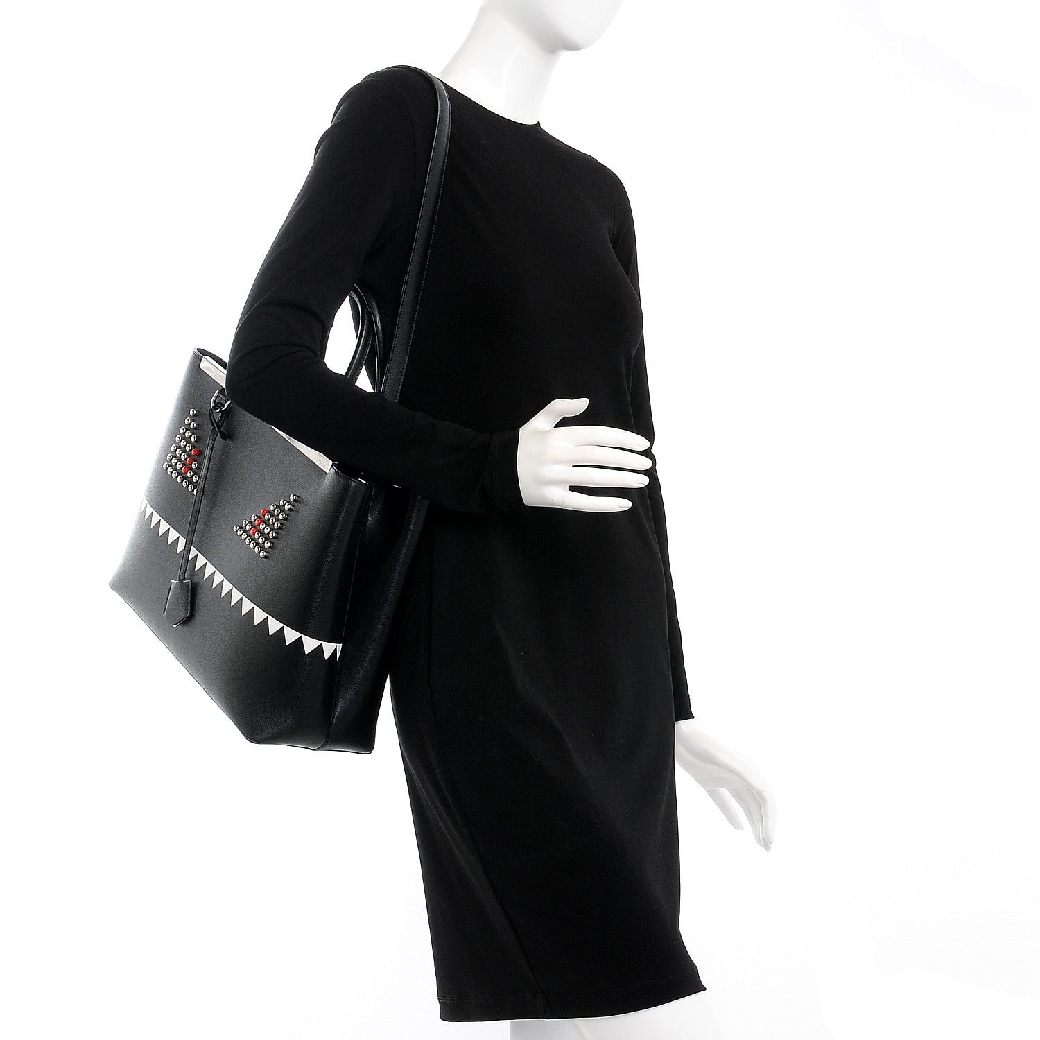 Fendi Vitello Elite Studded Monster Medium 2Jours Tote Black 2 of 8