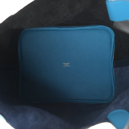 Hermes Taurillon Clemence Casaque Picotin Lock 22 MM Bleu Nuit Black Blue Frida 5 of 9
