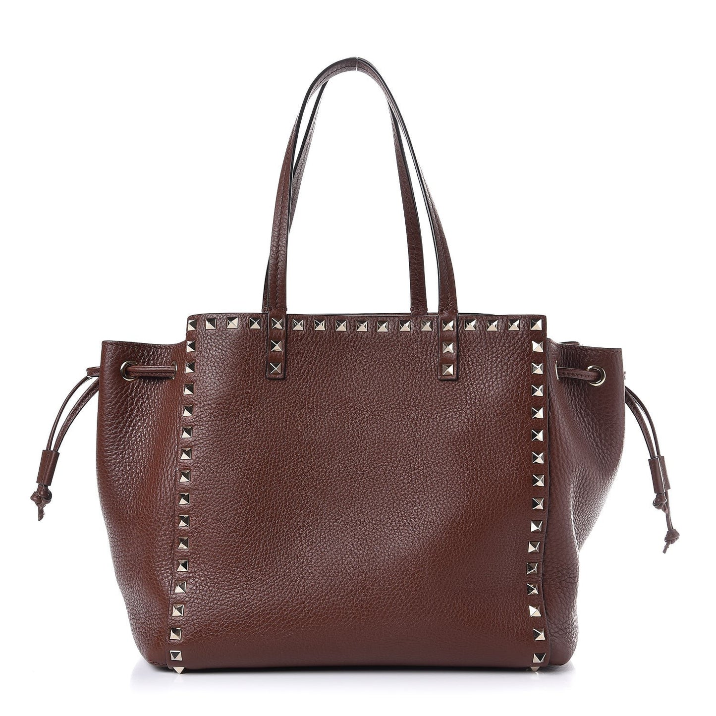 Pebbled Calfskin Rockstud Double Handle Cinch Tote Light Brown
