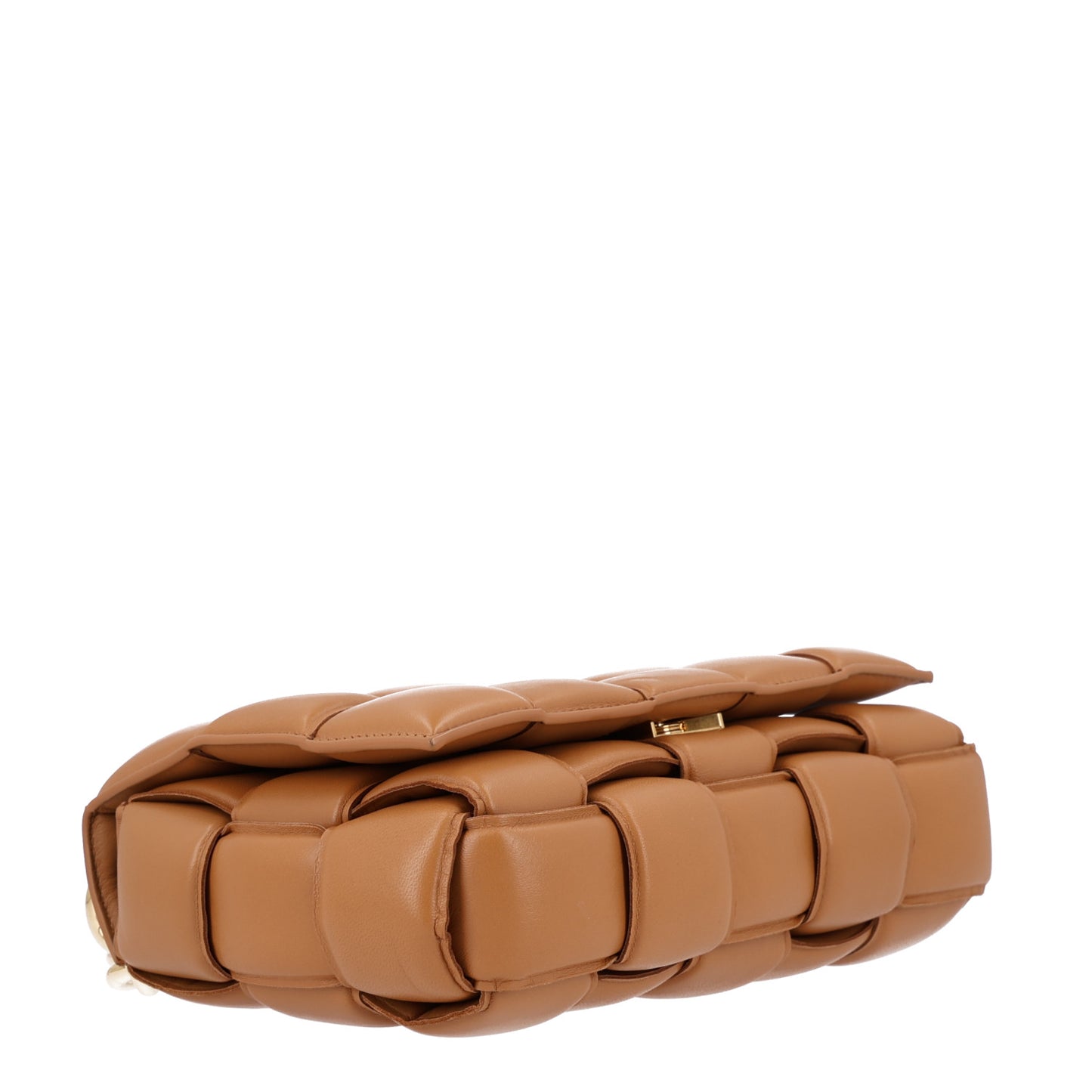 Lambskin Maxi Intreccio Padded Chain Cassette Crossbody Bag Caramel