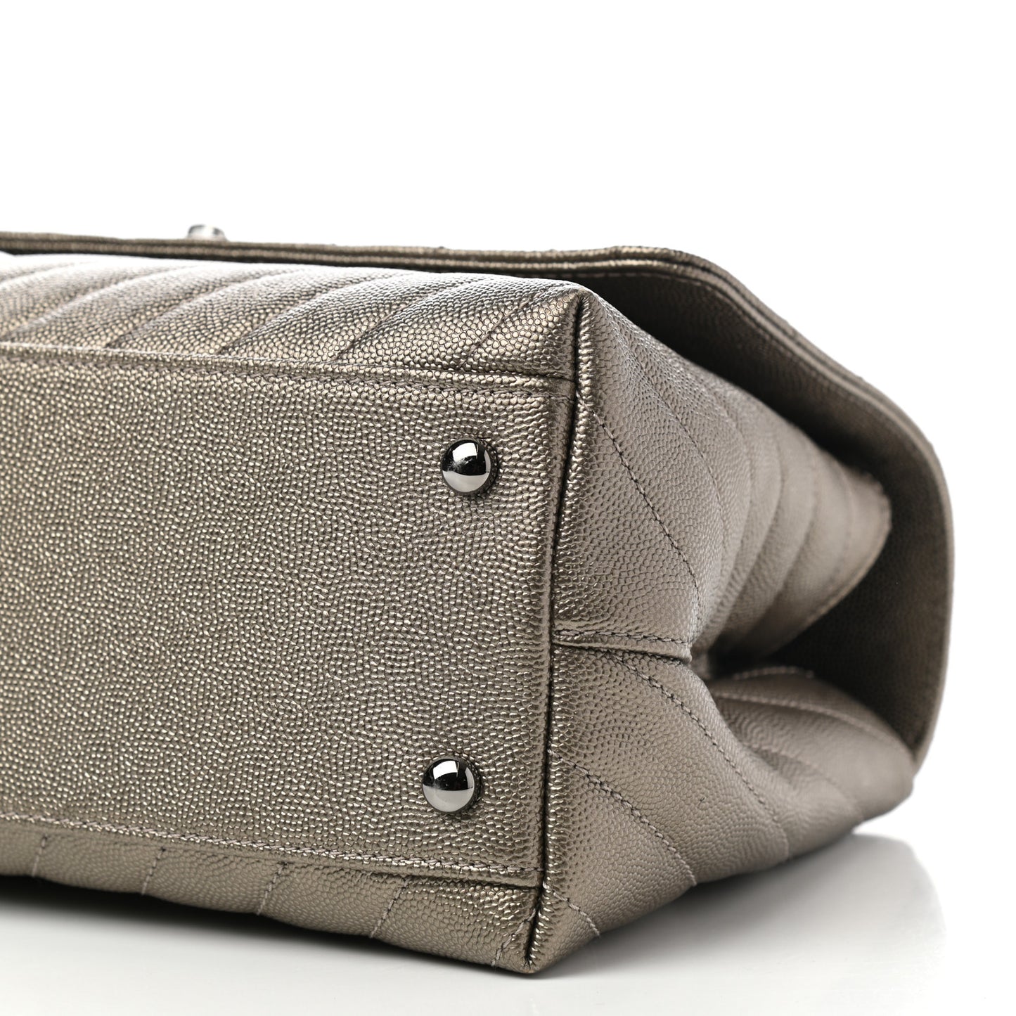 Metallic Caviar Chevron Quilted Small Coco Handle Flap Light Gold