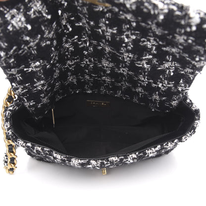 Chanel Tweed Quilted Large 19 Flap Black Ecru White 4 of 10