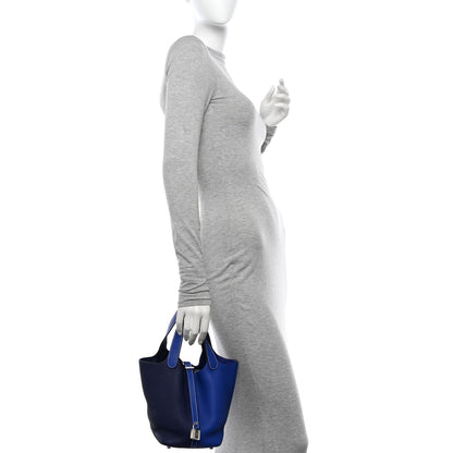 Hermes Taurillon Clemence Casaque Picotin Lock 18 PM Bleu Electrique Bleu Encre 2 of 10