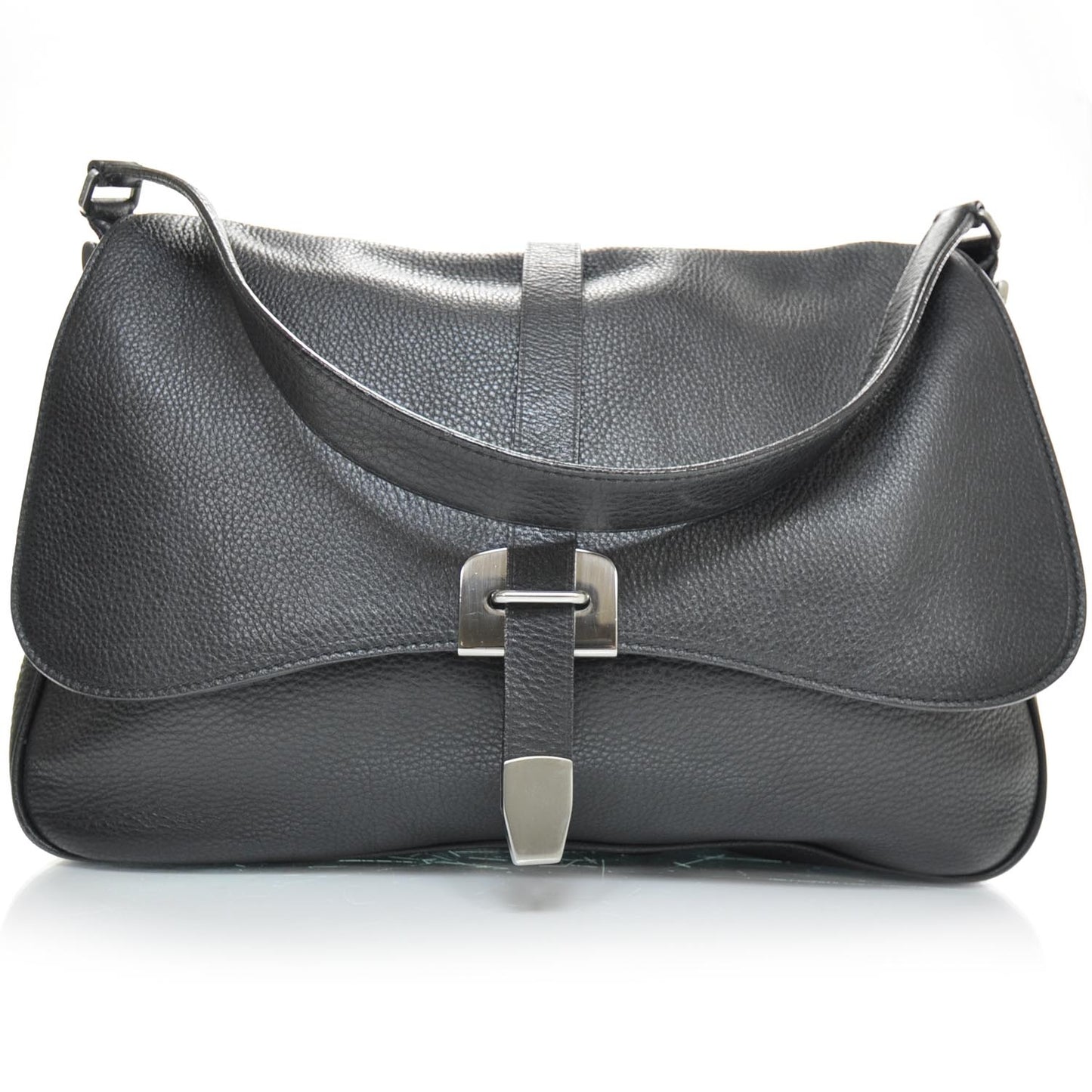 Leather Large Shoulder Bag Nero Black
