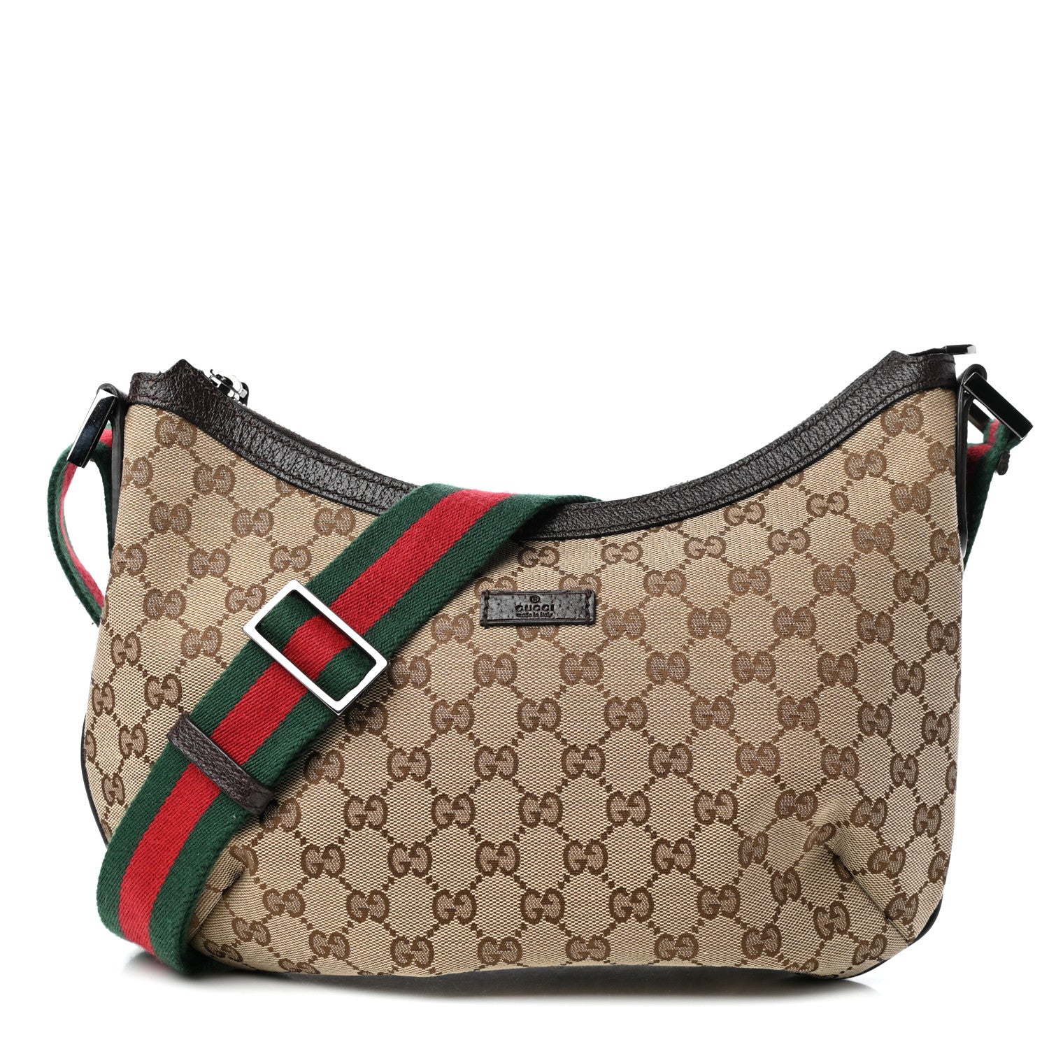 Gucci Monogram Web Medium Half Moon Hobo Dark Brown 1 of 10