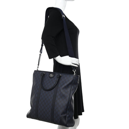 Gucci GG Supreme Monogram Textured Dollar Calfskin Medium Ophidia Tote Black Blue 2 of 10