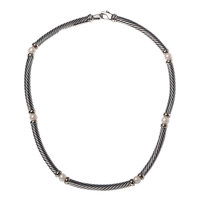 David Yurman Sterling Silver 14K Yellow Gold Pearl Hampton Cable Choker Necklace 3 of 4