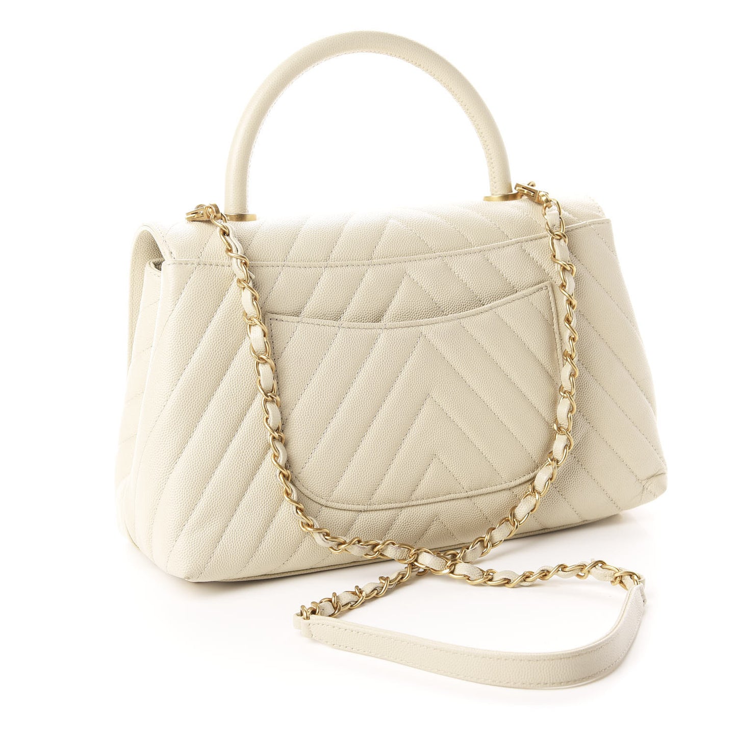 Caviar Chevron Quilted Small Coco Handle Flap Light Beige