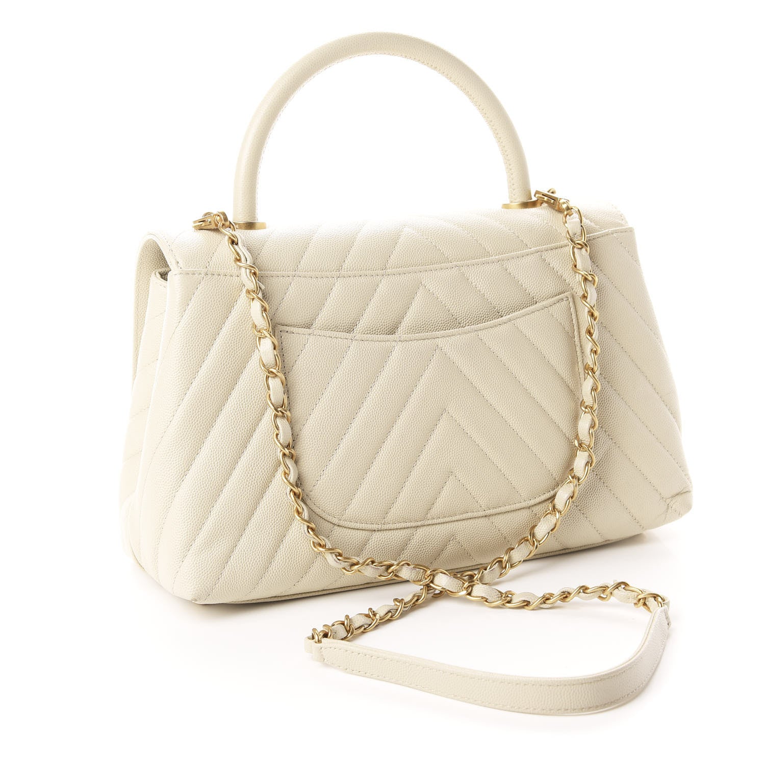 Chanel Caviar Chevron Quilted Small Coco Handle Flap Light Beige 3 of 10