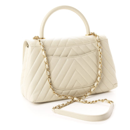 Chanel Caviar Chevron Quilted Small Coco Handle Flap Light Beige 3 of 10