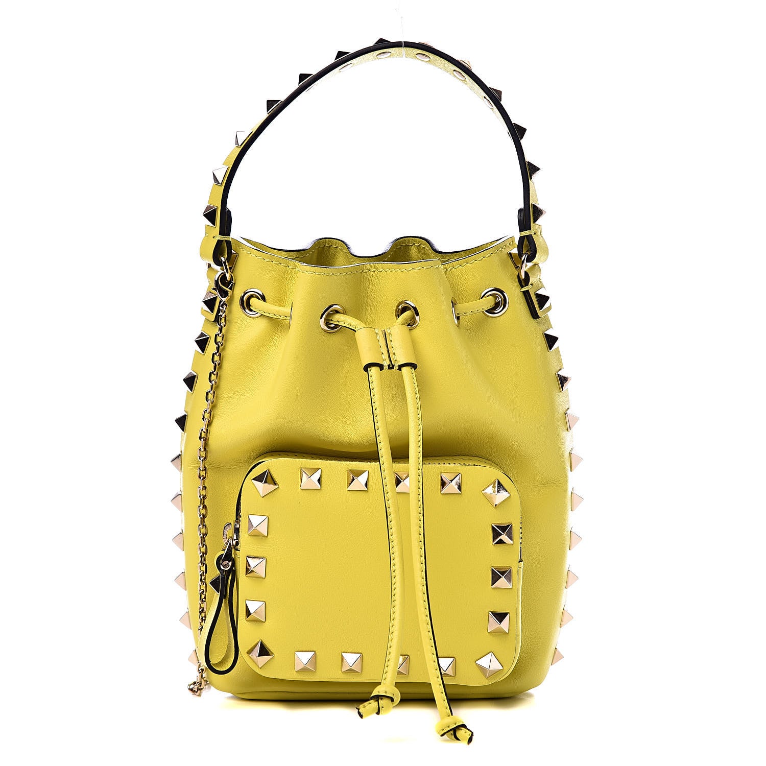 Valentino Garavani Vitello Rockstud Bucket Bag Acid Yellow 1 of 10