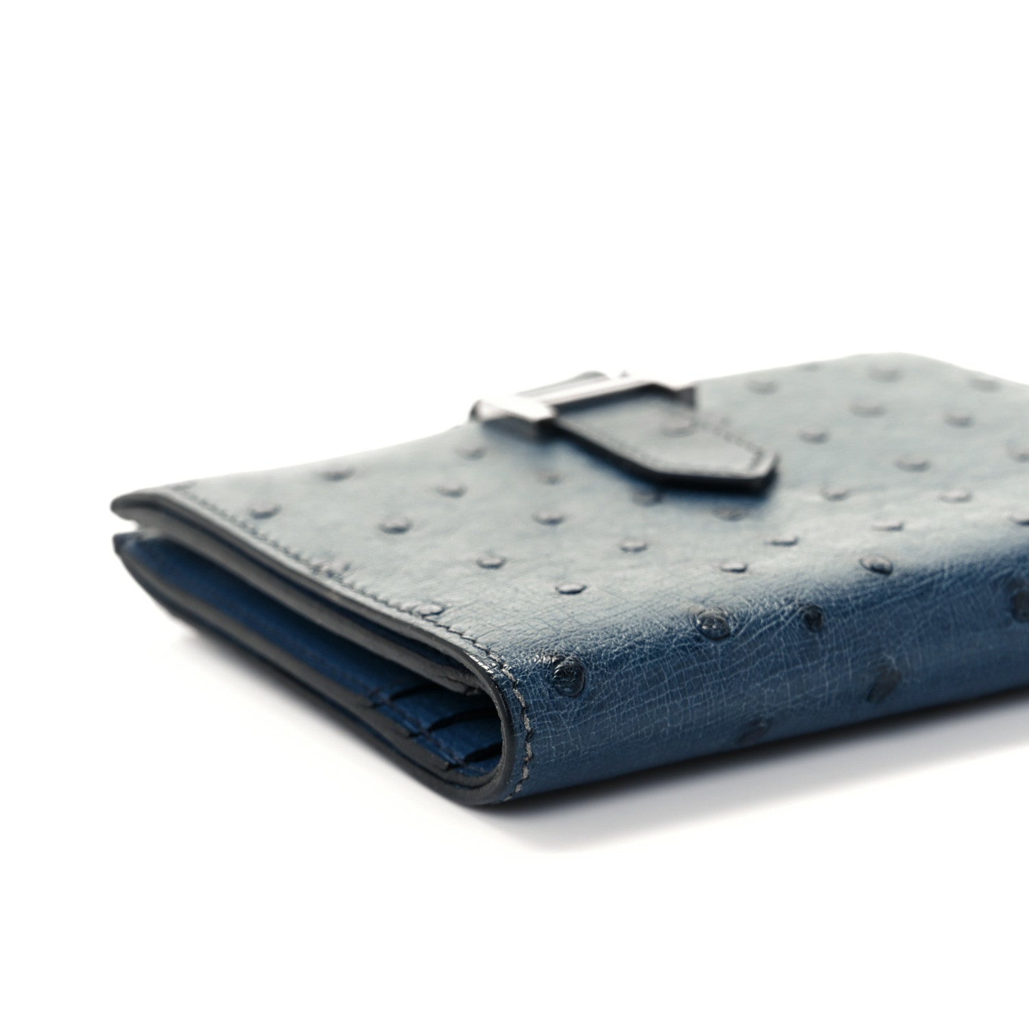 Hermes Ostrich Bearn Compact Wallet Bleu Roi 7 of 8