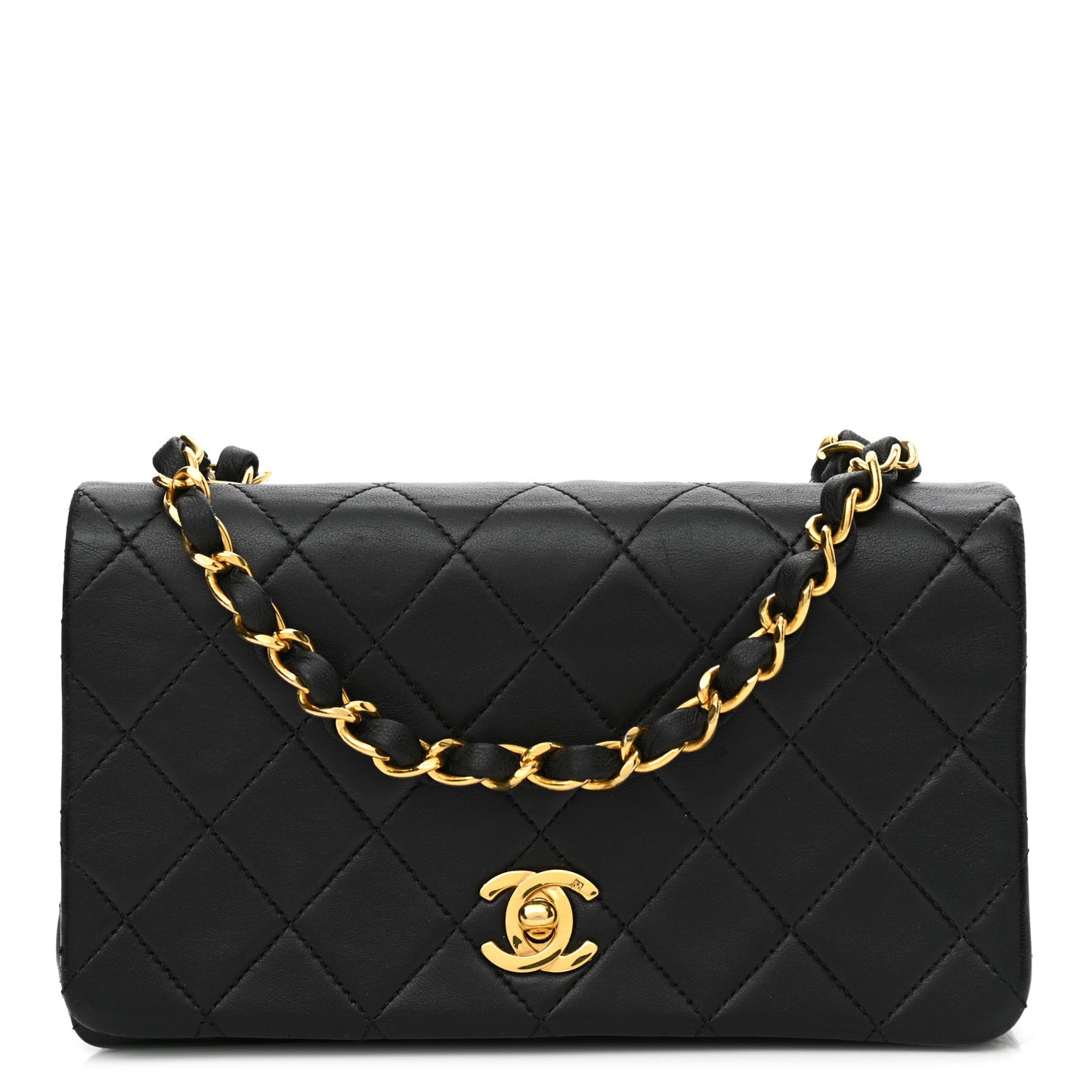Lambskin Quilted Small Single Flap Bag Black