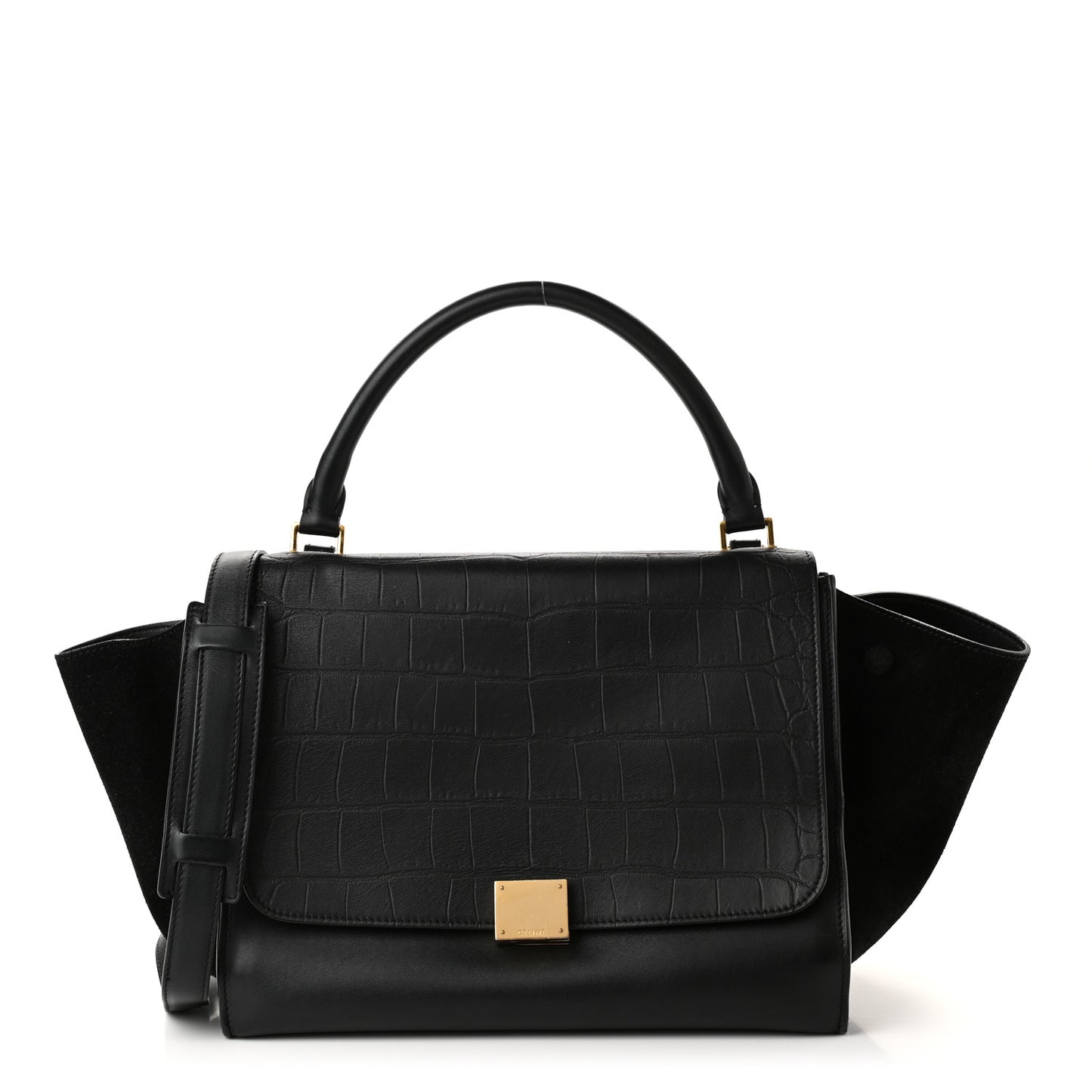 Crocodile Embossed Calfskin Suede Medium Trapeze Black