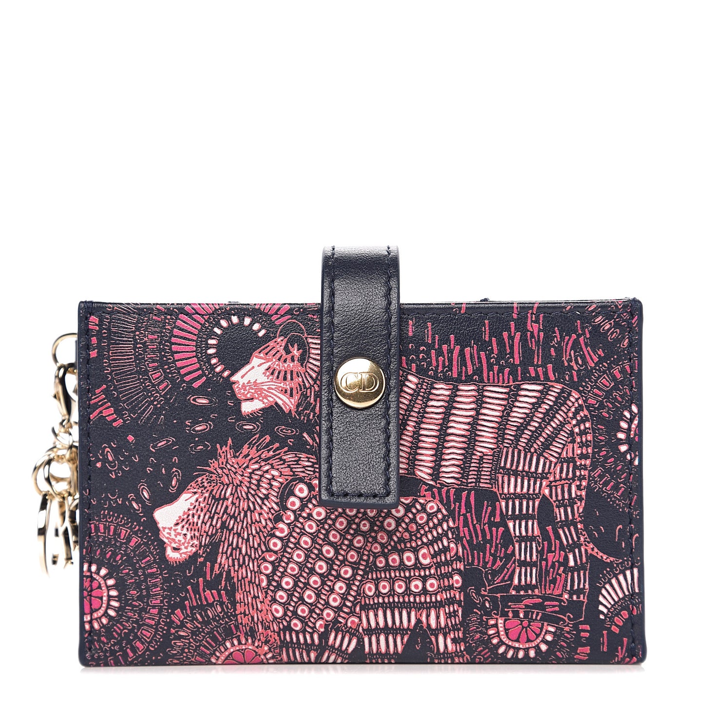 Calfskin Animals Lady Dior 5-Gusset Card Holder Fuchsia Multicolor