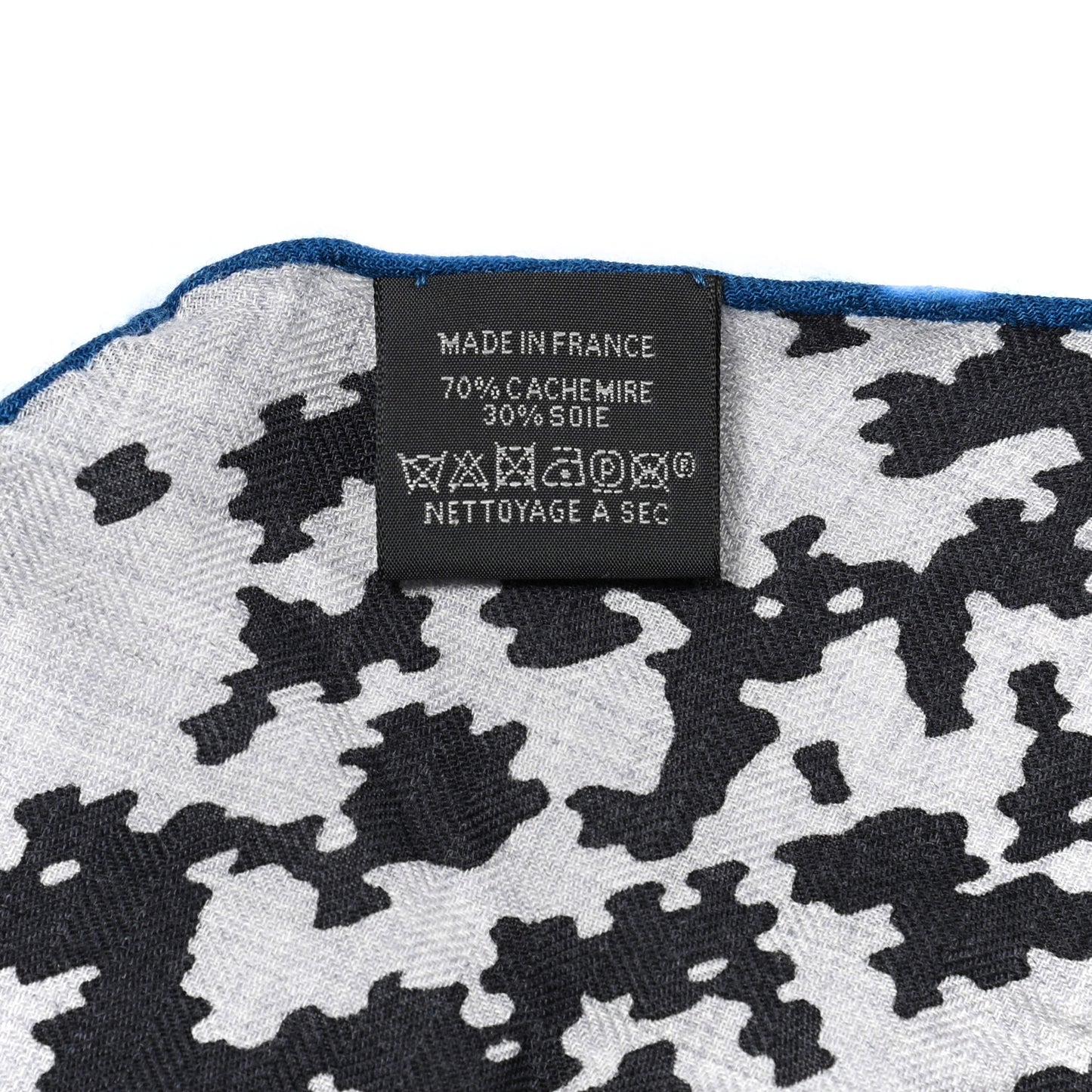 Cashmere Silk Maillon Effervescent Losange Scarf GM Gris Chine Anthracite Bleu