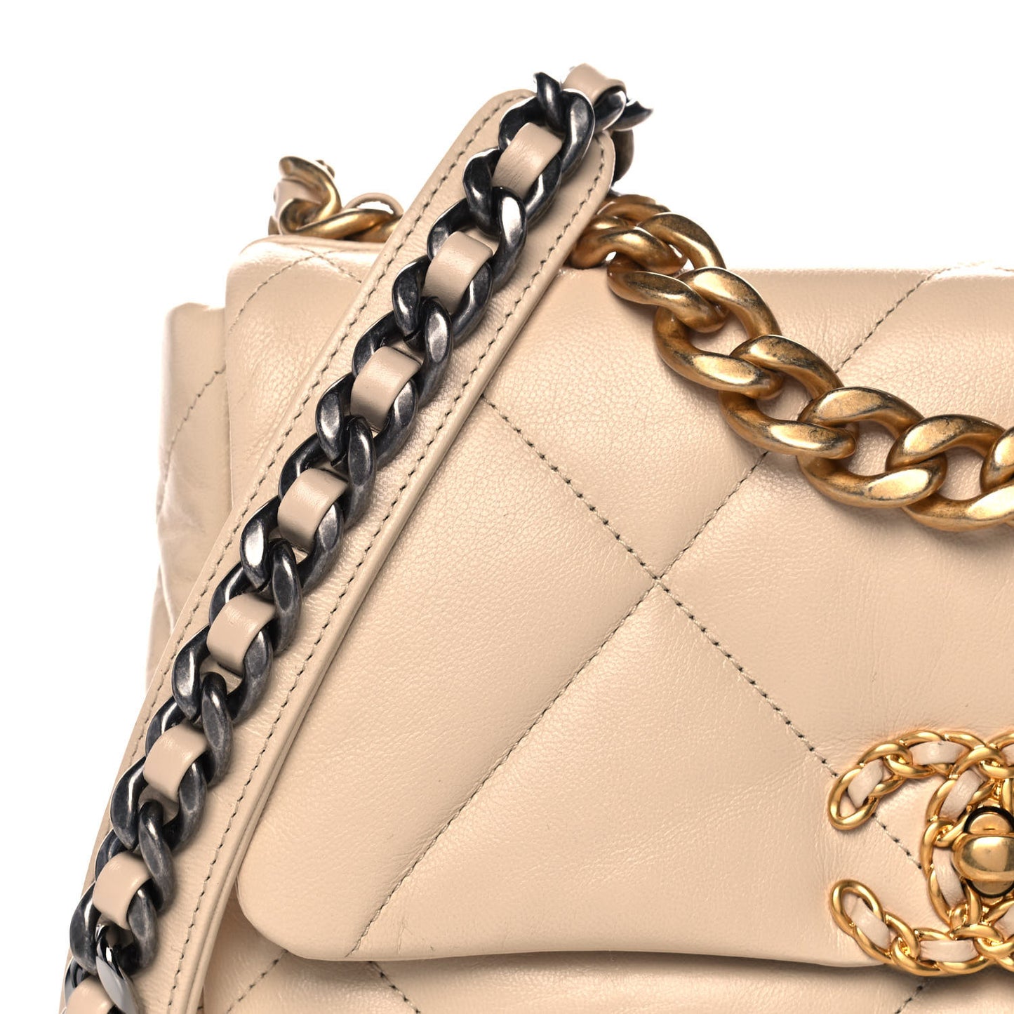 Lambskin Quilted Medium Chanel 19 Flap Beige