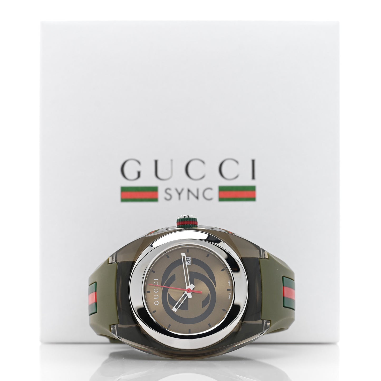Stainless Steel Rubber 46mm Sync Web Quartz Watch Hunter Green