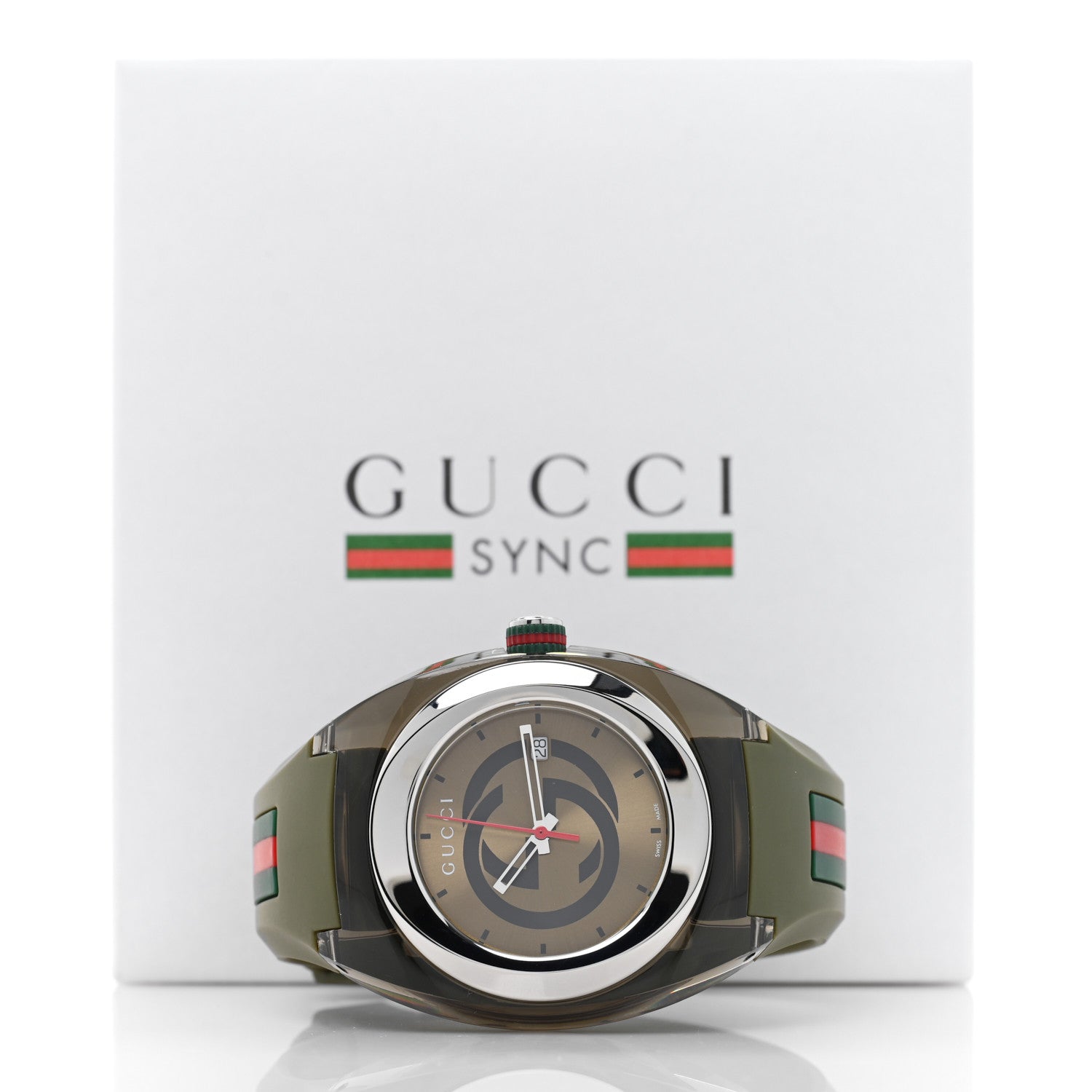 Gucci Stainless Steel Rubber 46mm Sync Web Quartz Watch Hunter Green 5 of 5
