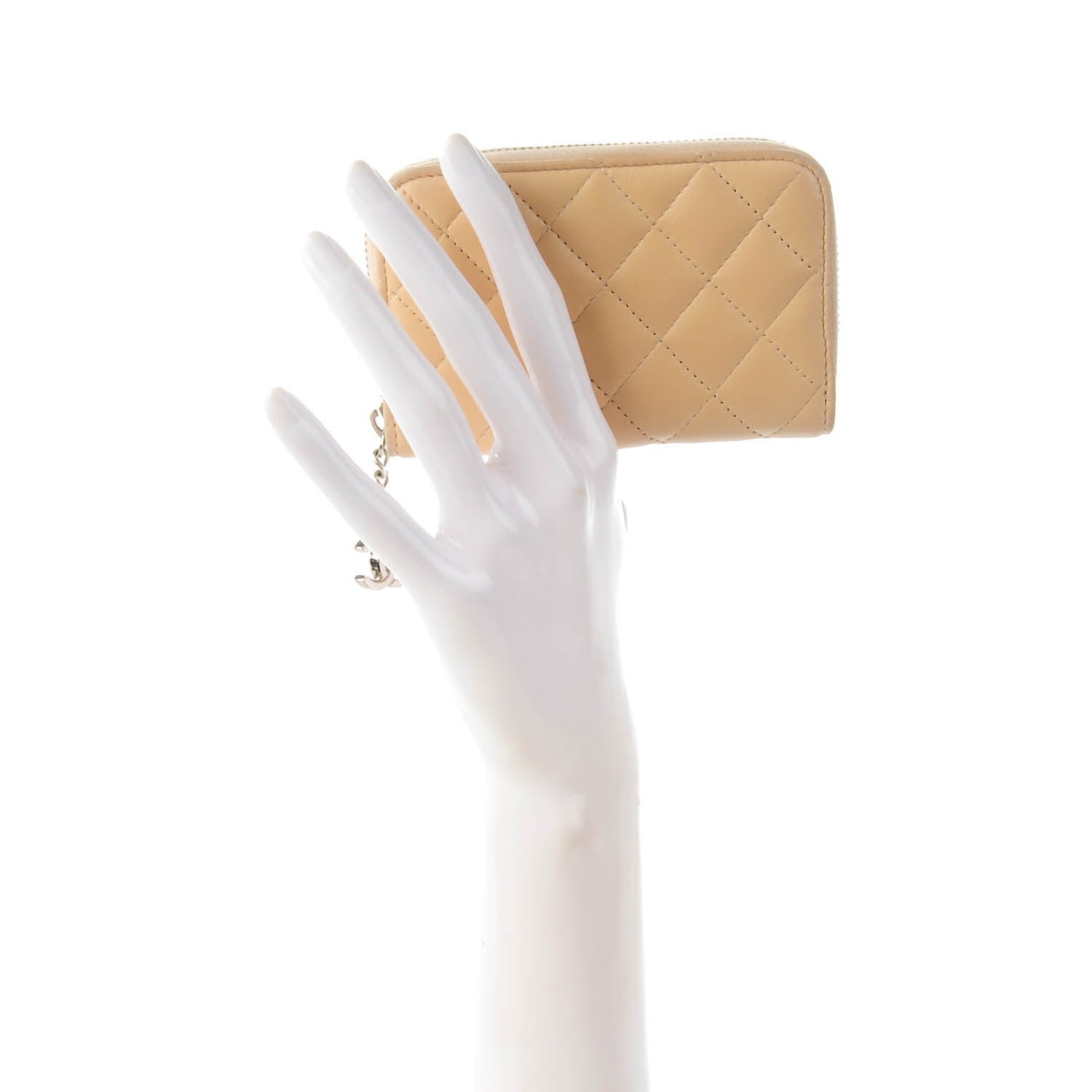 Chanel Lambskin Quilted Zip Around Card Holder Beige Clair 2 of 8